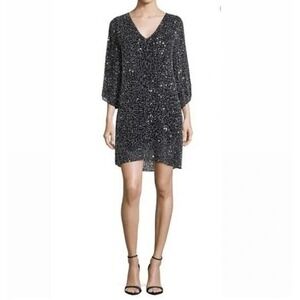 Alice+Olivia Shary Black Viscose Sequinned Embellished Wide Sleeve Dress Size XS